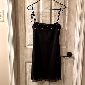 Black cocktail dress, Medium, small rose appliqué